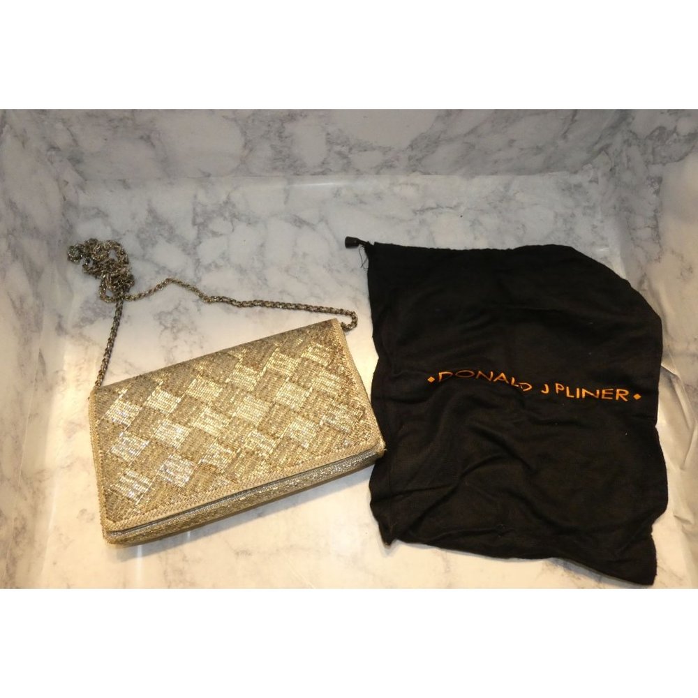 Vintage Beaded Clutch with Metal strap, Donald J Pliner